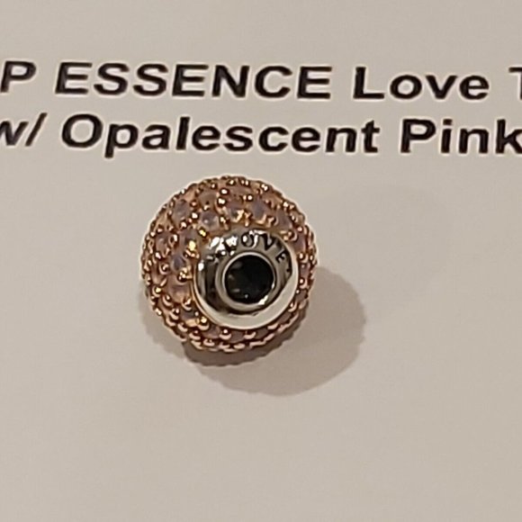 PANDORA *RETIRED SS & 14kt Gold ESSENCE LOVE w/Opalescent Pink Crystal 796064NOP - Picture 5 of 14